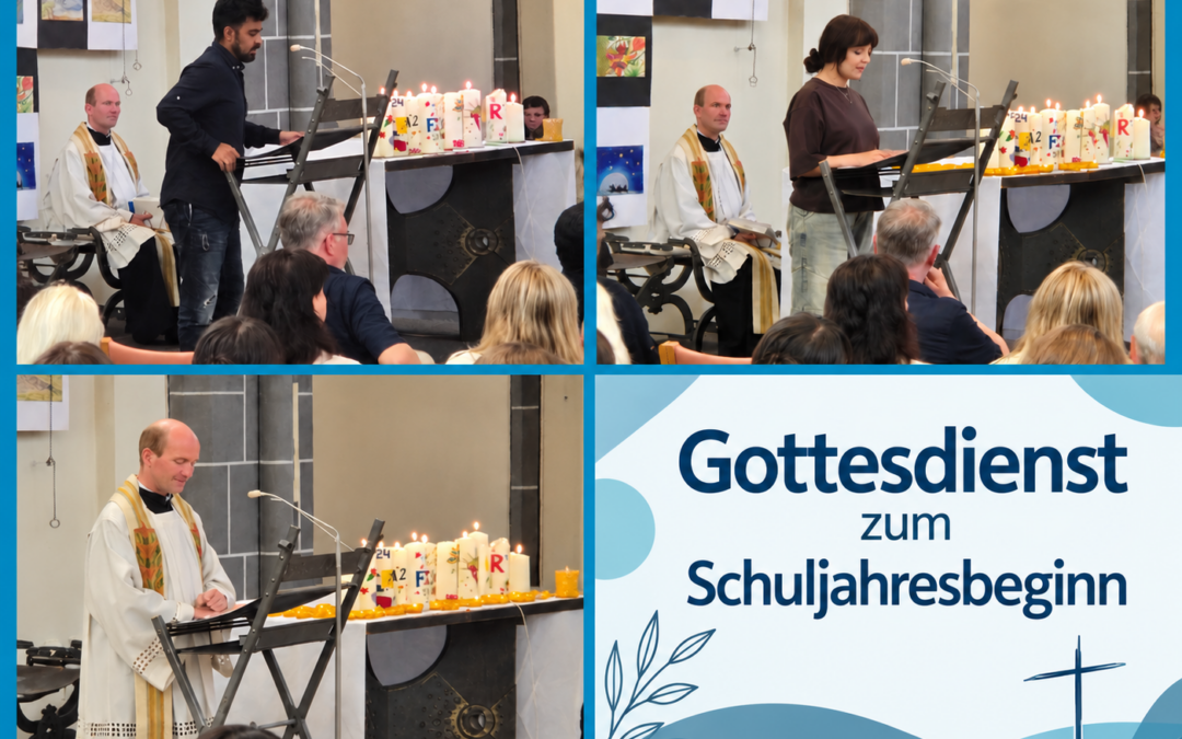 Collage - Herr Ghafori Frau Tejareh und Herr Jasper stehen am Ambo